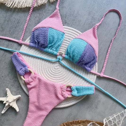 Bikini nylon sólido rosa