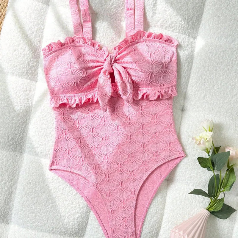 Bañador Rosa en Poliéster con Lazo
