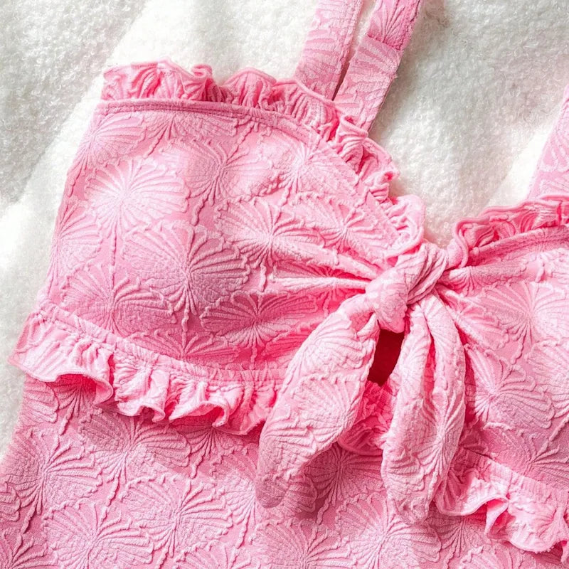 Bañador Rosa en Poliéster con Lazo